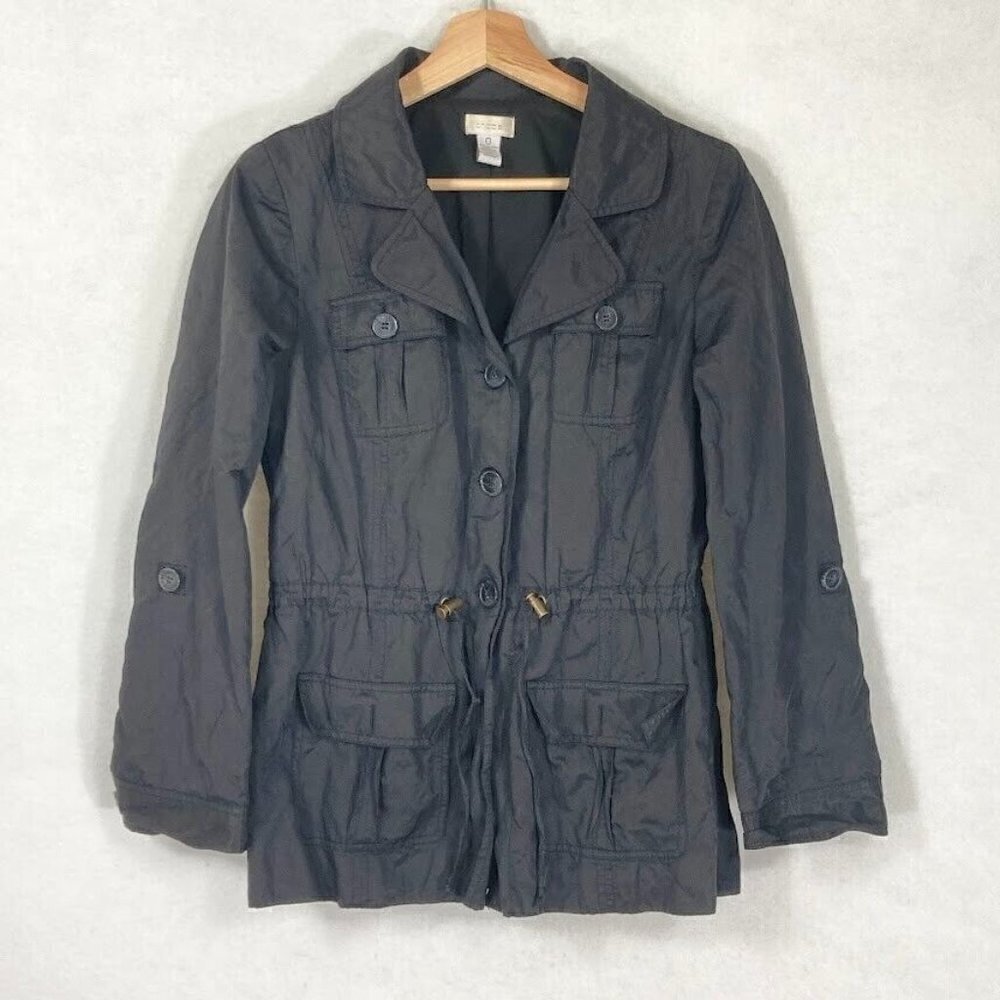 Chico's Lightweight Rain Utility Jacket Roll Tab Sleeves Black Small